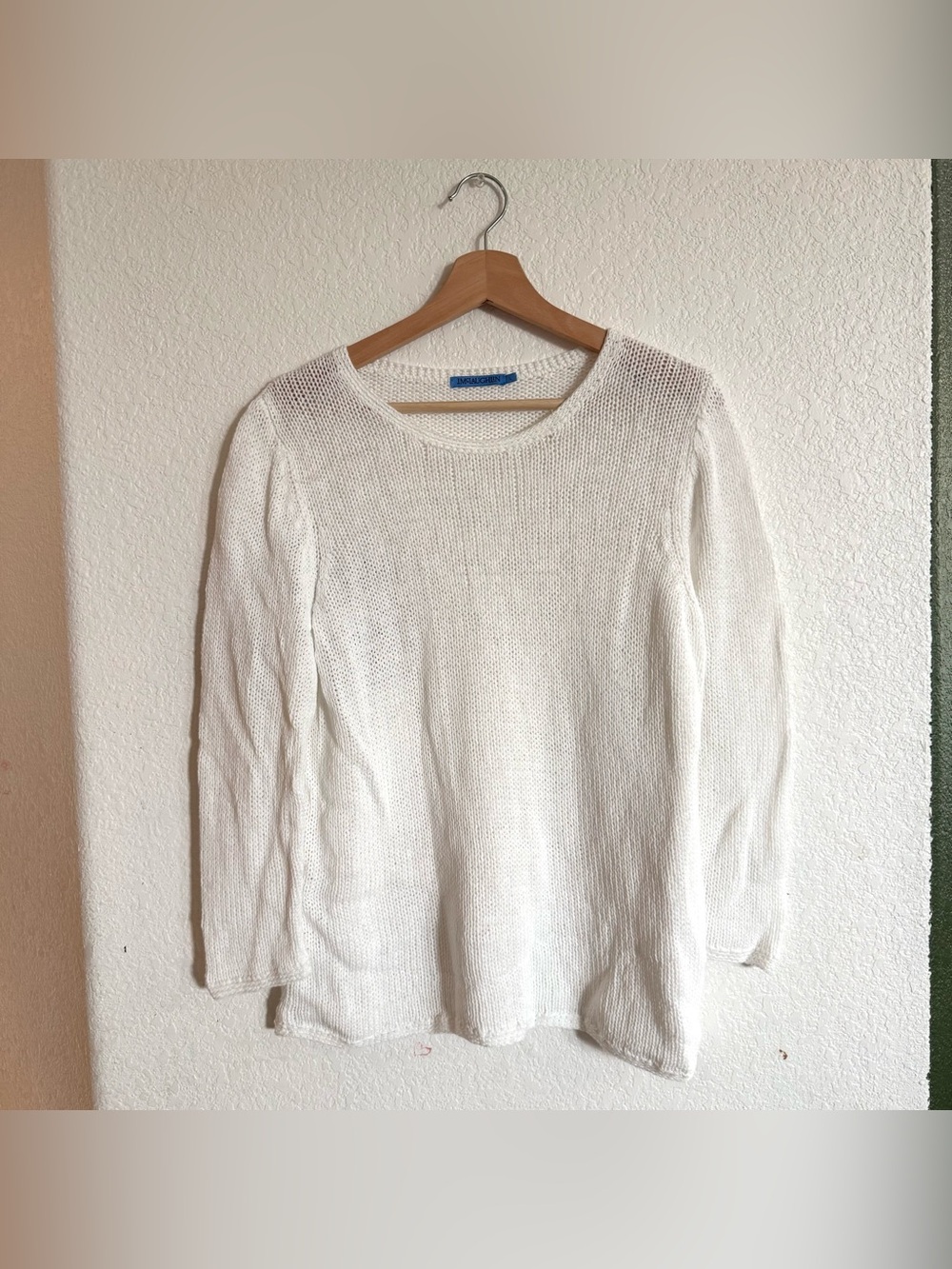 J McLaughlin Womens Sweater White Loose Knit Pull Over Cotton Linen Size Large